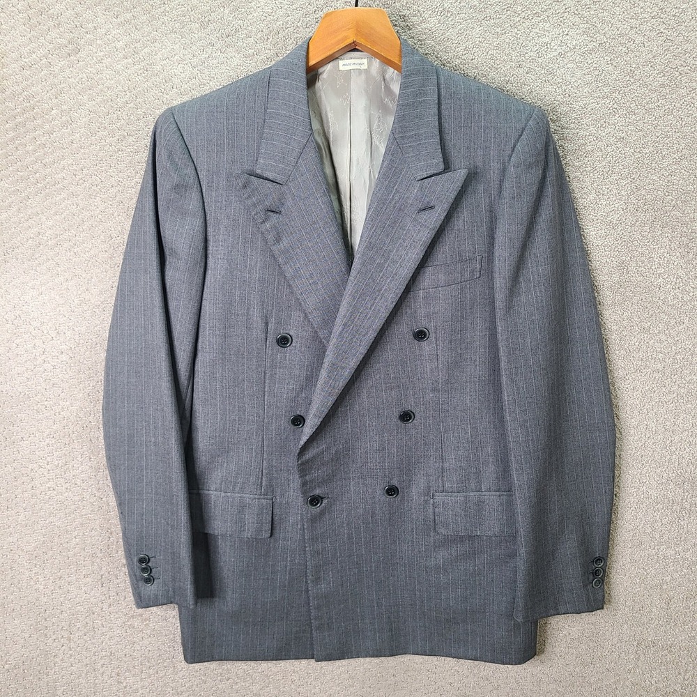 Vintage Brioni Jacket Mens 39R Gray Striped Blazer Double Breasted Wool Italy